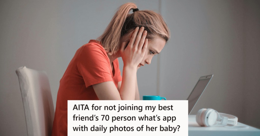 Girl in orange tshirt sitting on a desk with her laptop