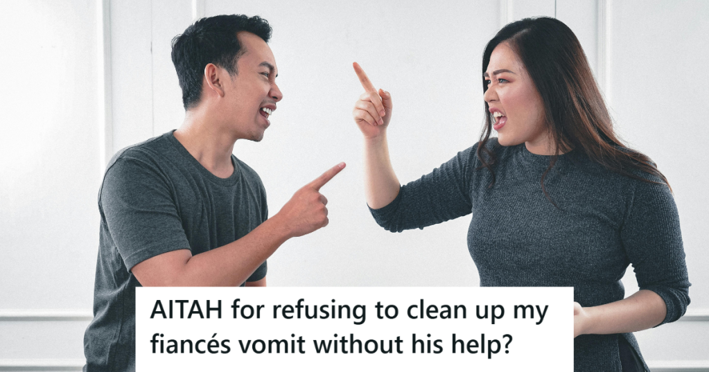 man and woman pointing fingers at each other
