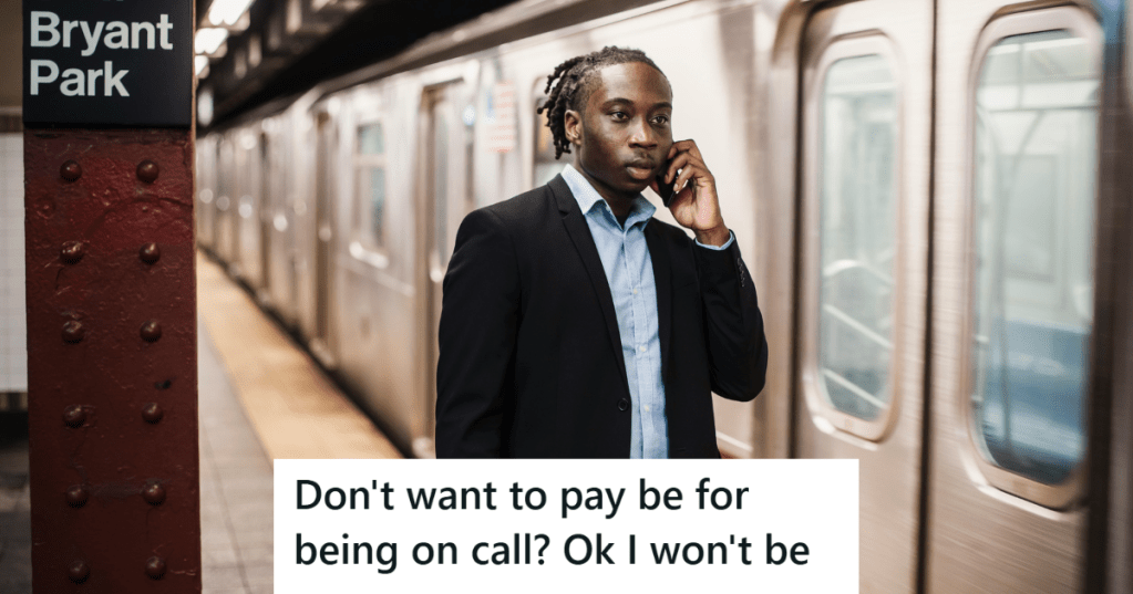 Man in suit at a metro station talking on phone