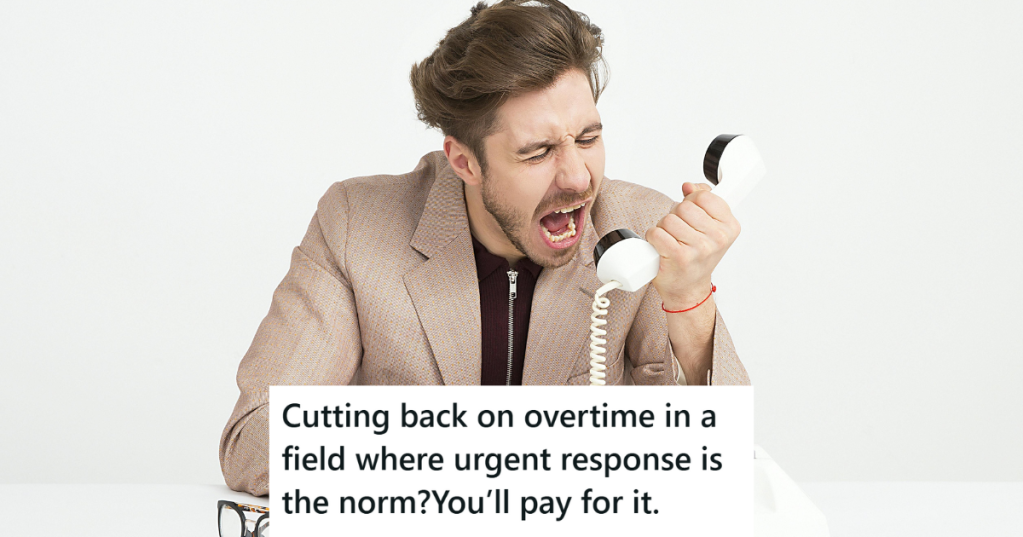 Man in brown coat screaming on the phone