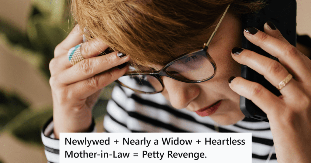 Woman with glasses in black and white strips shirt talking on call