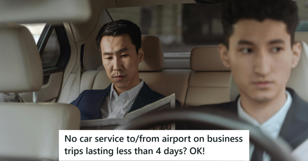 Man sitting with a chauffer in a car