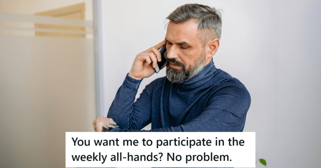 Man in blue sweater talking on call