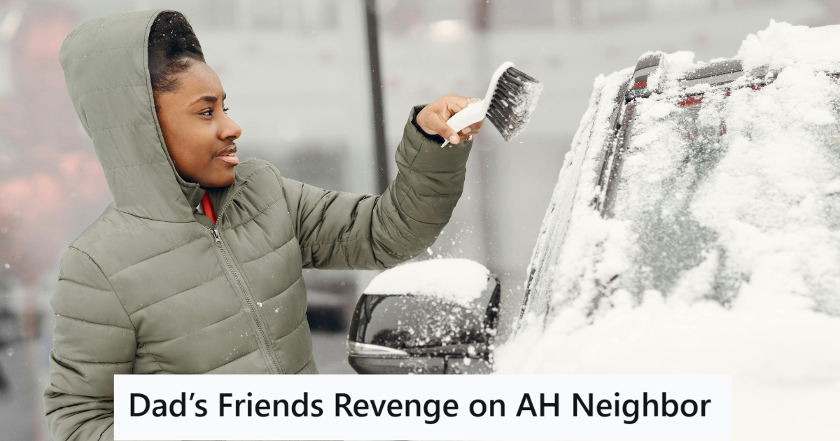 Man in grey jacket brushing snow off of a car