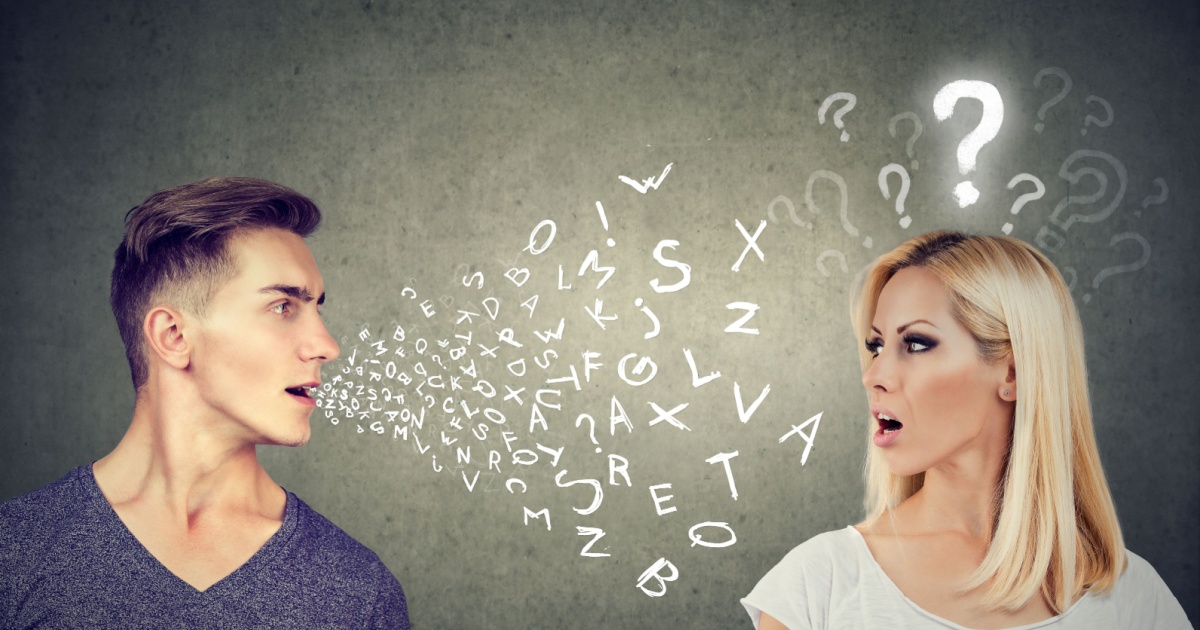 Man talking to woman in different language