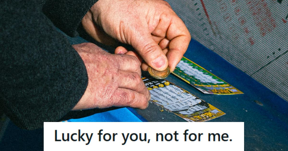 Man using a coin to scratch off a winning lottery ticket