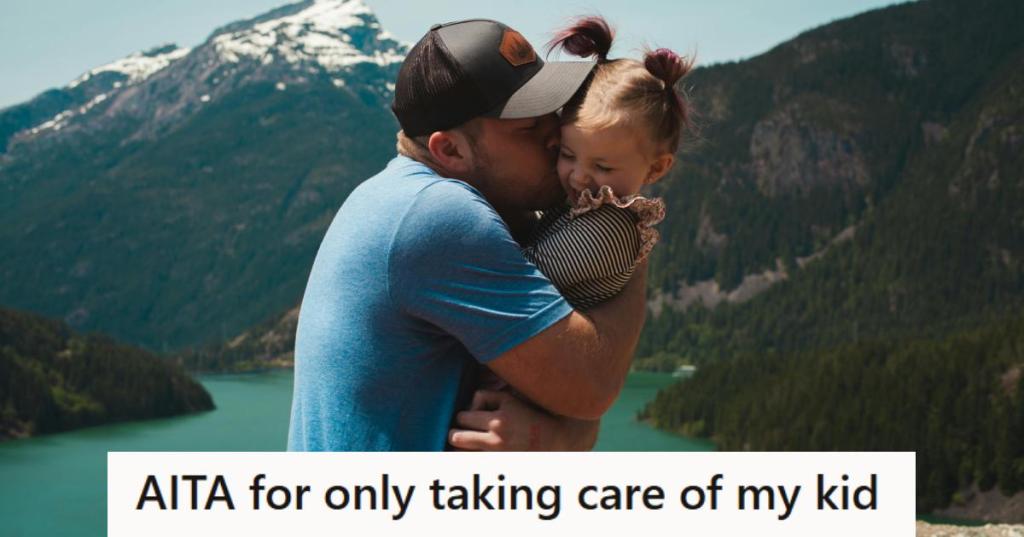 Man hugging and kissing his daughter by a beautiful lake