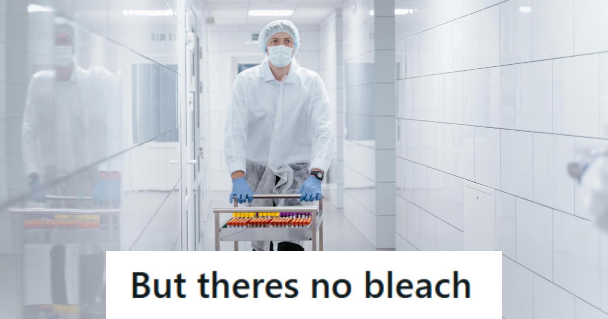 Big Pharma worker walking through sterile hallways