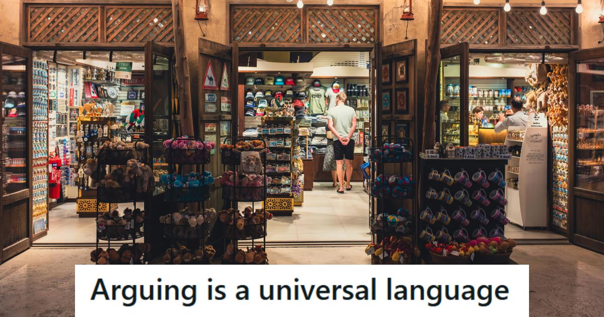 Russian man standing in a store waiting for service