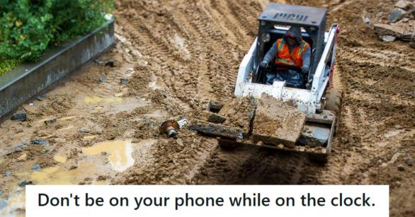 Laborer on a skid steer making way for pipe to be laid