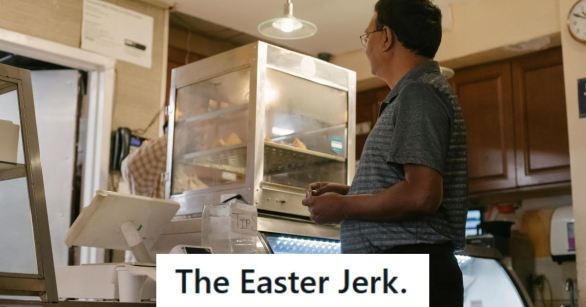 Man waiting to pay for his sweets at a bakery