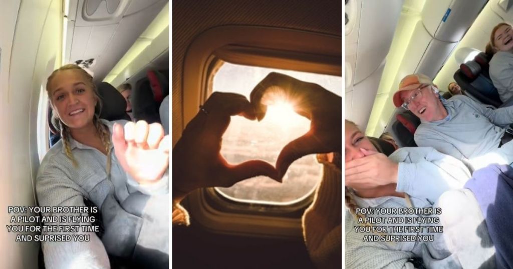 Proud sister on a plane