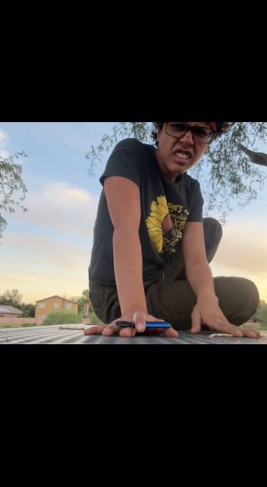 Awkward woman snarling at camera