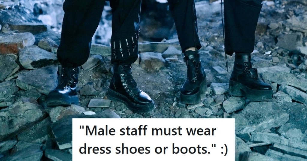 Two men wearing gothic boots
