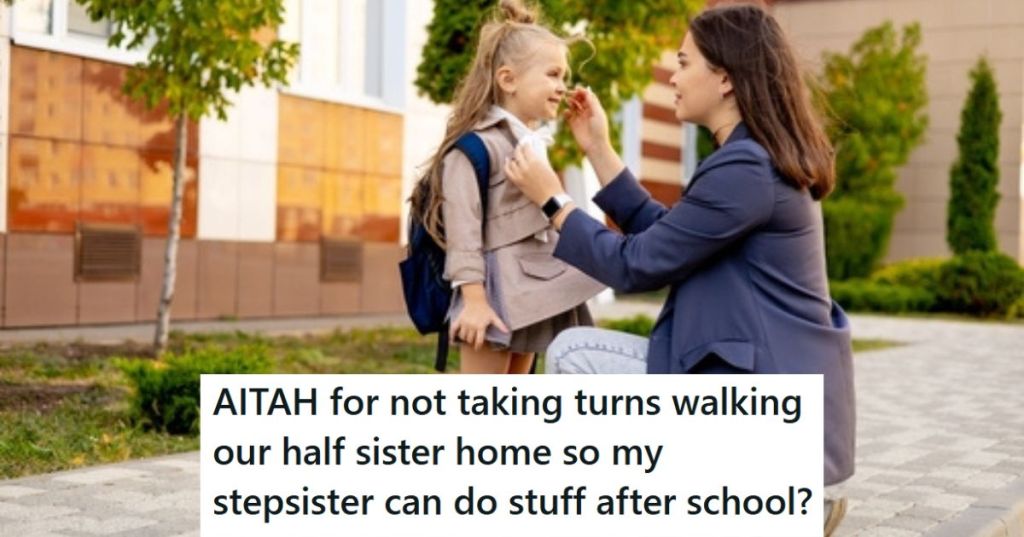 Sisters preparing to walk home from school