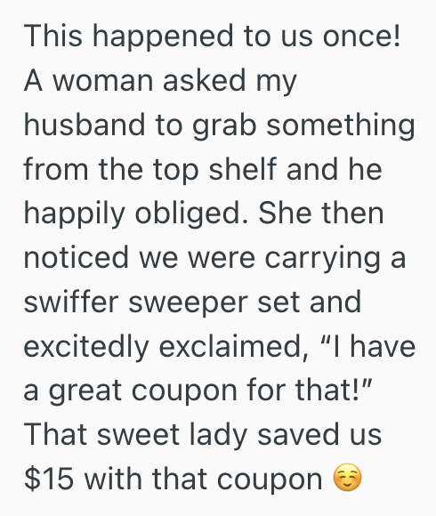 Screenshot 2025 08 07 at 5.44.42 PM Her Tall Husband Stretched To Help A Petite Stranger Grab An Item From The Highest Shelf, And Then She Crouched Lower To Help Him Reach Something From The Lowest Shelf