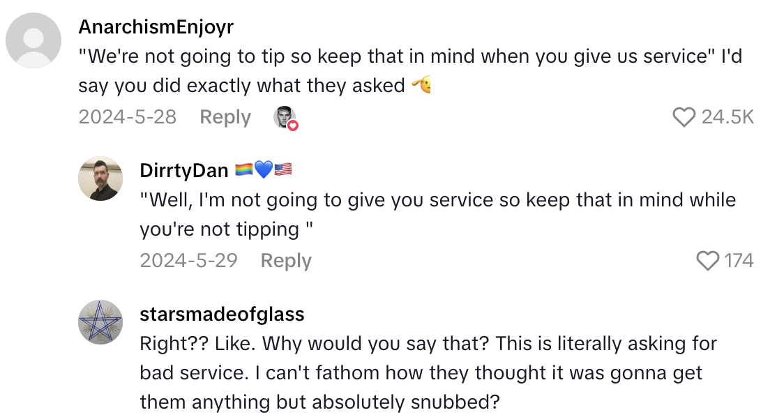 Screenshot 2025 08 16 at 5.20.56 PM A Waiter Said A Table Of Six People Told Him In Advance They Wouldnt Be Tipping Him. So He Refused To Serve Them.