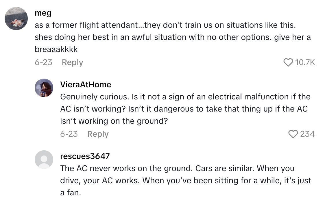 Screenshot 2025 08 17 at 9.22.13 AM Flight Attendant Told Passengers On A Grounded Flight With No Air Conditioning That They Should Meditate