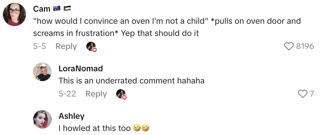 Screenshot 2025 08 17 at 9.51.11 AM Consult your manual? This is a rental!   A TikTokker Accidentally Child Locked Her Oven When She Was Cooking Food