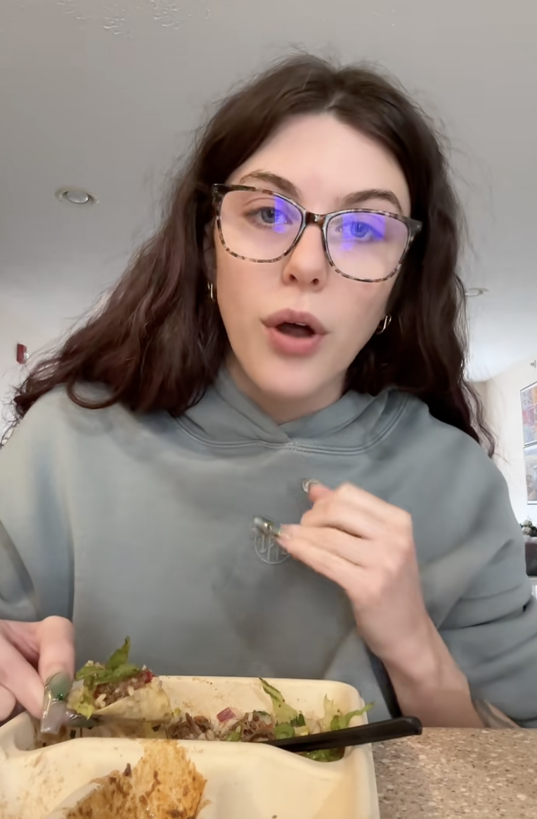 woman talking about chipotle