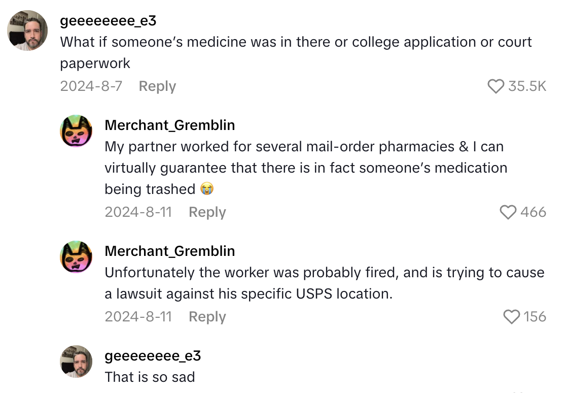 Screenshot 2025 08 25 at 2.19.59 PM A Postal Worker Was Throwing Away Mail In A Dumpster Instead Of Delivering It, And Somebody Caught Them In The Act.   Hes emptying whats in the back. Dont tell me this is legal.