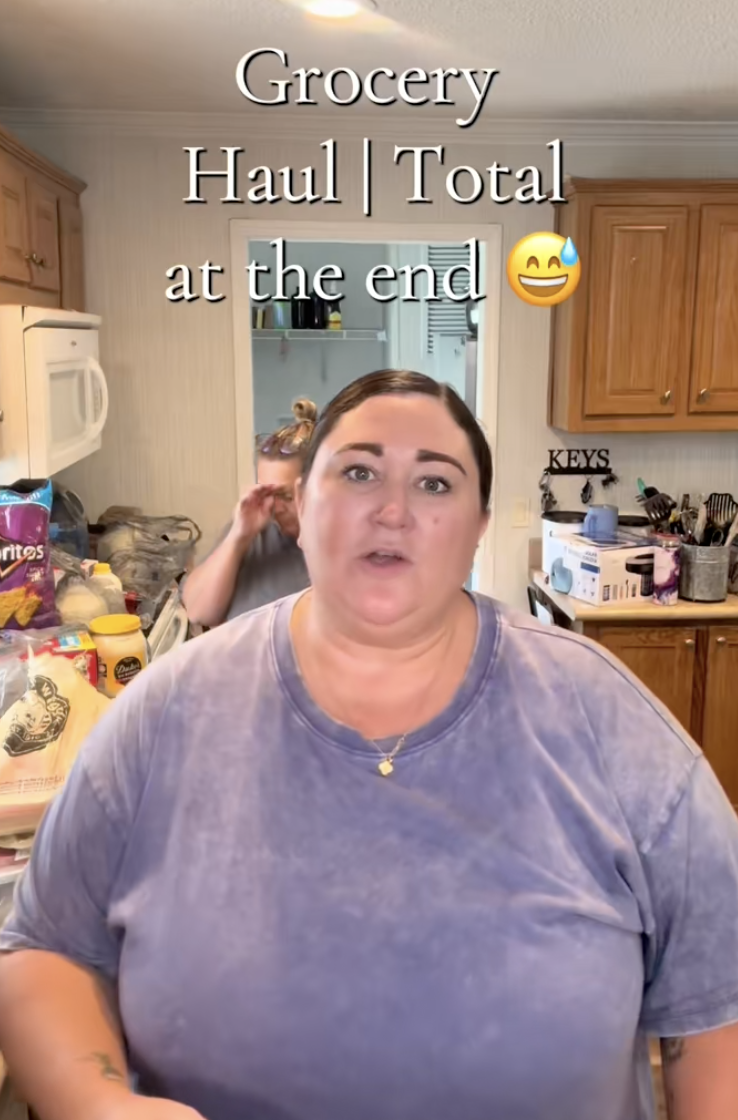 woman talking about grocery shopping