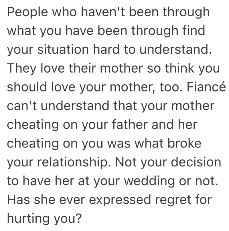 Screenshot 2025 08 26 at 7.04.11 AM e1756206326607 Fiancée Keeps Pressing Groom To Invite Estranged, Long Absent Mom To Their Wedding, But Hes Hung Up On Her History Of Affairs