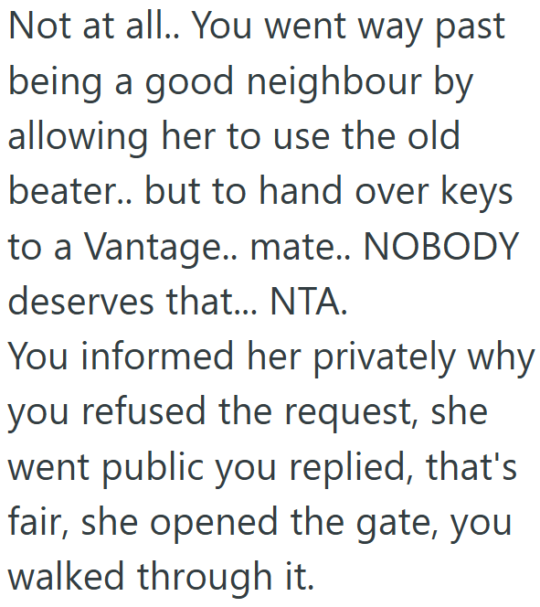 Screenshot 2 b14bb8 Homeowner Lent His Old Car To His Divorced Neighbor Out Of Kindness, But When It Broke Down She Felt Entitled To His Sports Car, Too