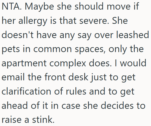 Screenshot 4 0905c4 Her Allergic Neighbor Wants Her Cat Out Of The Hallway, But They Live In A Pet Friendly Building