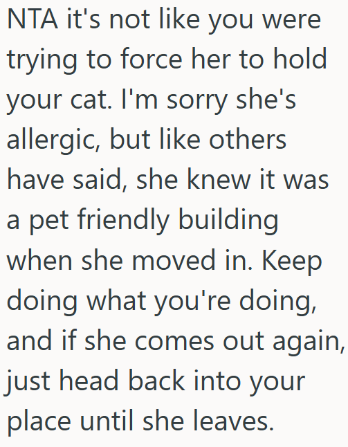 Screenshot 6 9407f8 Her Allergic Neighbor Wants Her Cat Out Of The Hallway, But They Live In A Pet Friendly Building