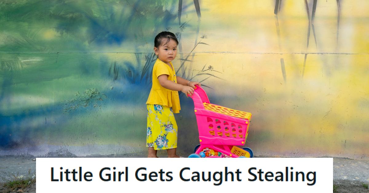 Little girl who loves to shop pushing her very own cart