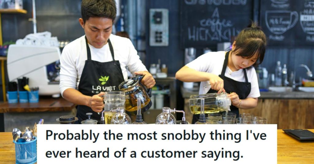 Baristas hard at work serving coffee to customers