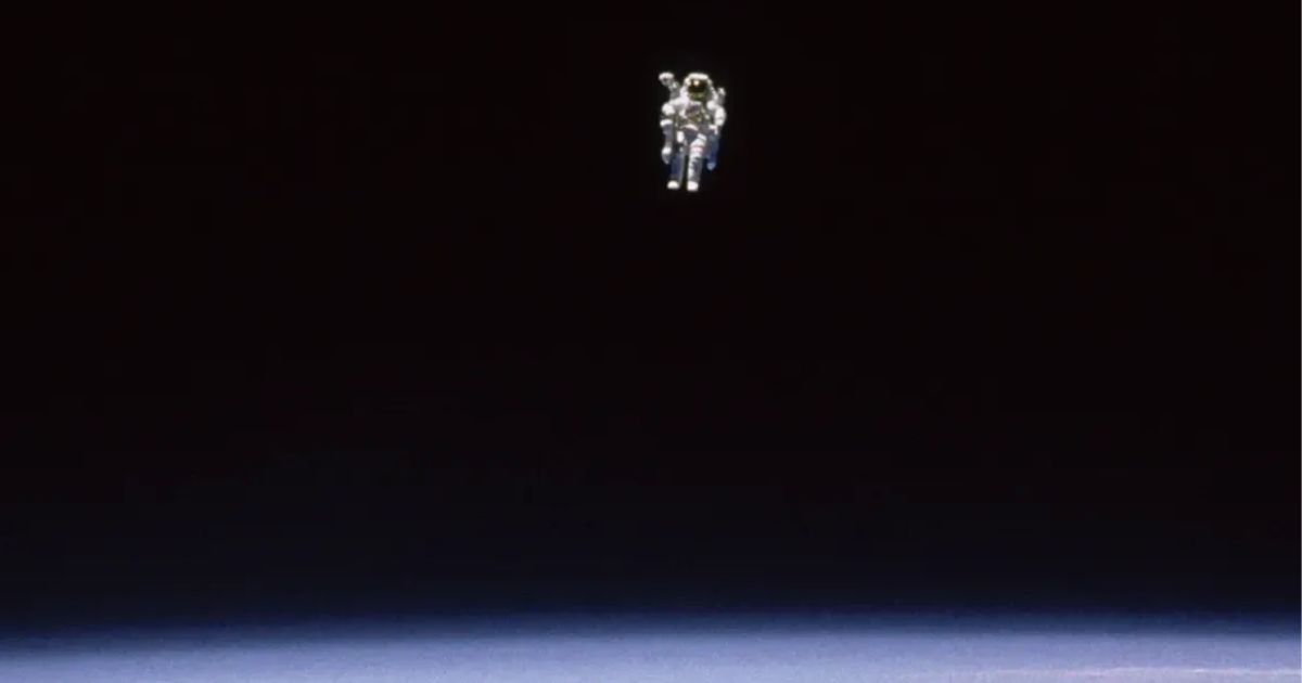 Astronaut Bruce McCandless II floating in space