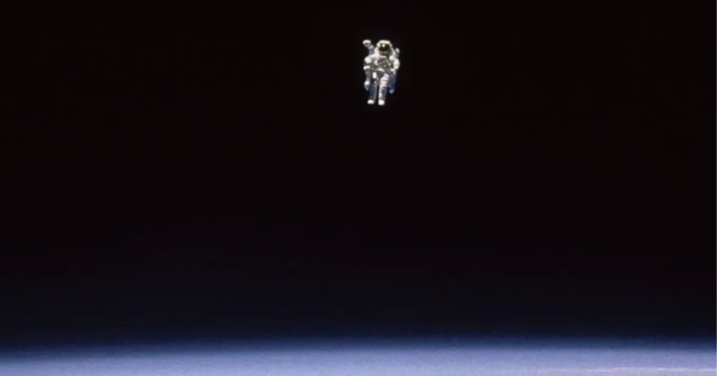 Astronaut Bruce McCandless II floating in space