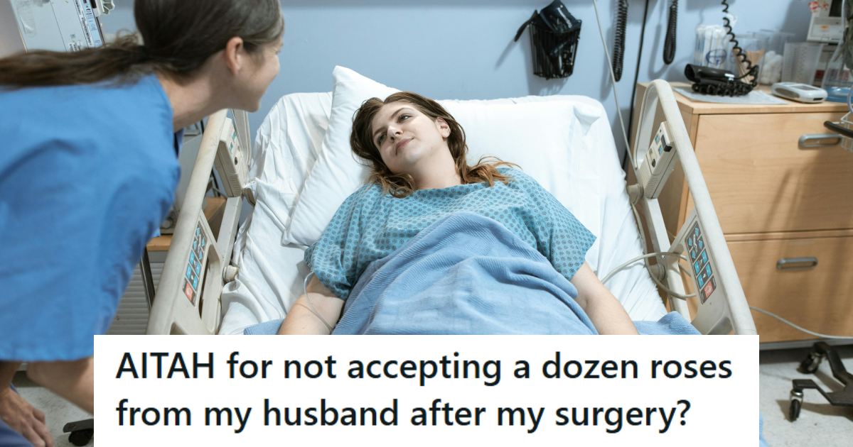 Woman lying in a hospital bed getting reassurance from a nurse