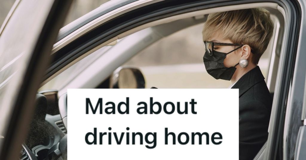 Woman driving a car wearing a mask