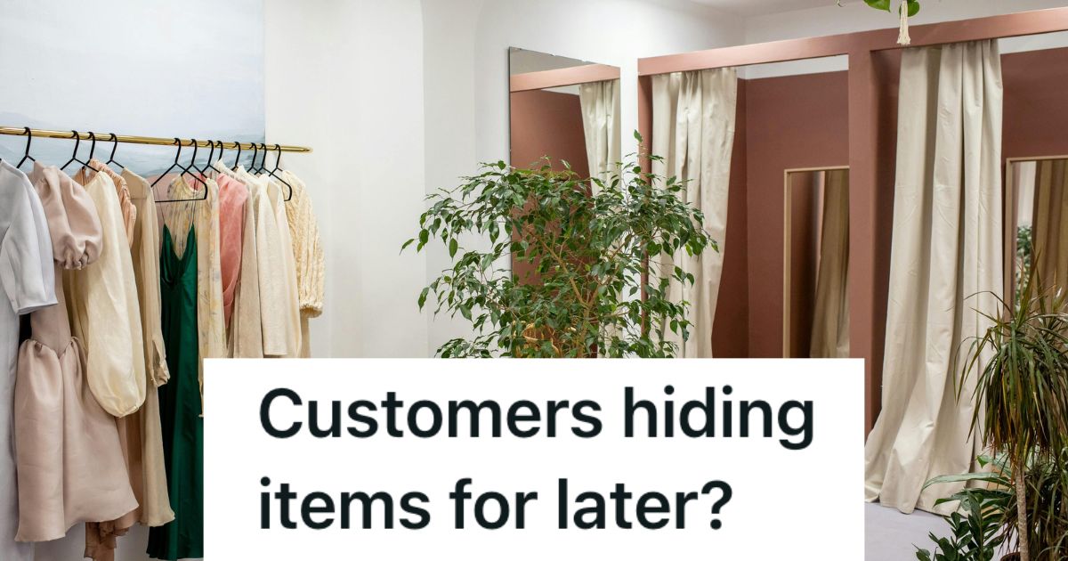 Store change rooms with rack of clothes