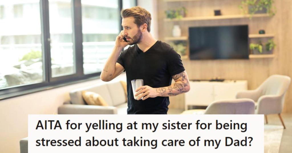 Man upset and on the phone with his sister