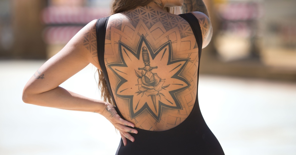 Woman's tattooed back