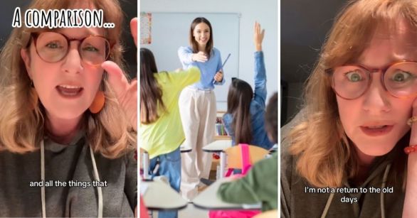 A teacher teaching and another talking