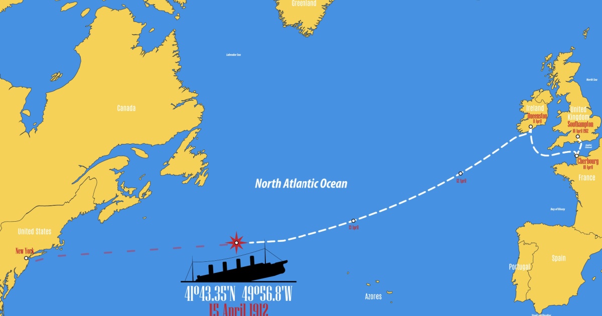 Map of the Titanic's course