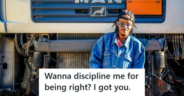 Truck driver leaning against his truck, happy with what he did