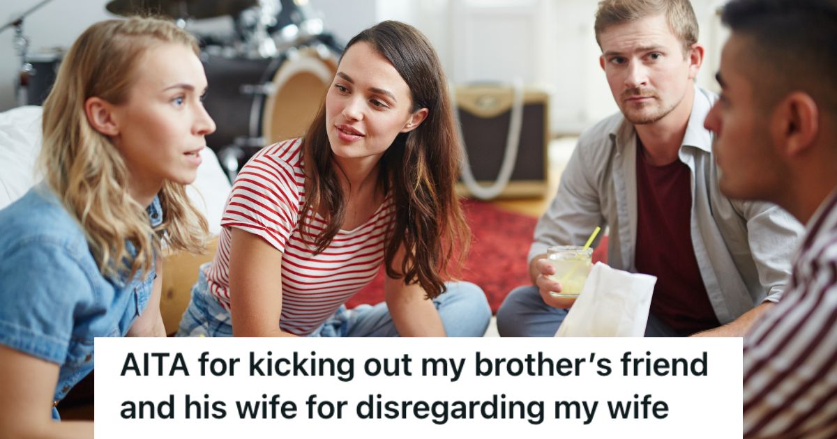 Adults gathered at home discussing a serious matter