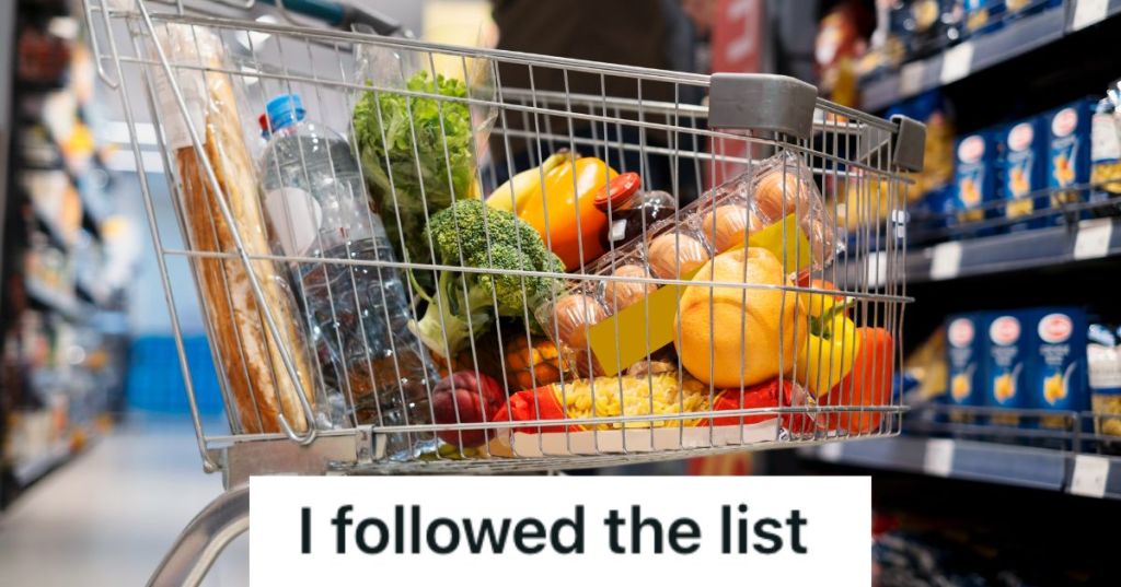 A shoping cart filled with grocery items