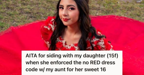 Teen girl wearing a bright red gown