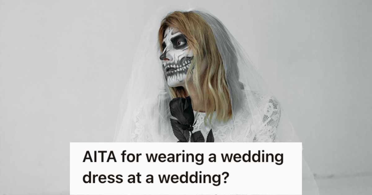 Woman in bridal costume with a zombie face paint