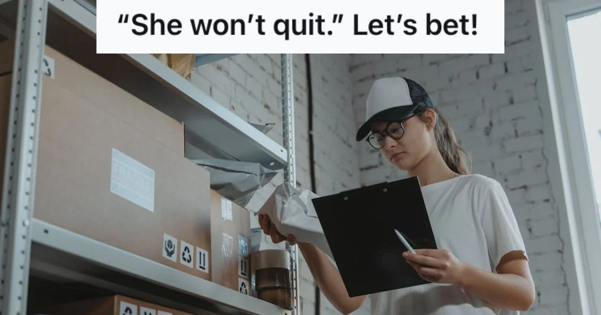 Woman in cap and eyeglasses working in a courier company