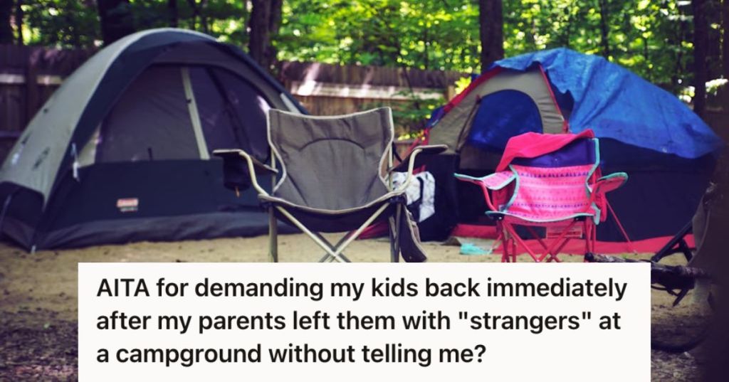 Campsite with two tents and foldable chairs