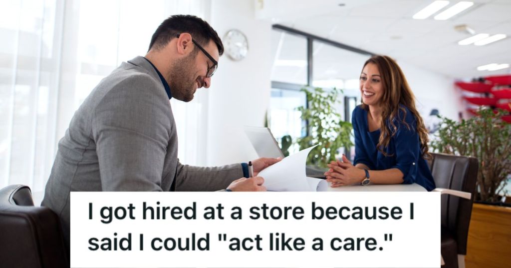 Man interviewing a woman for a job position