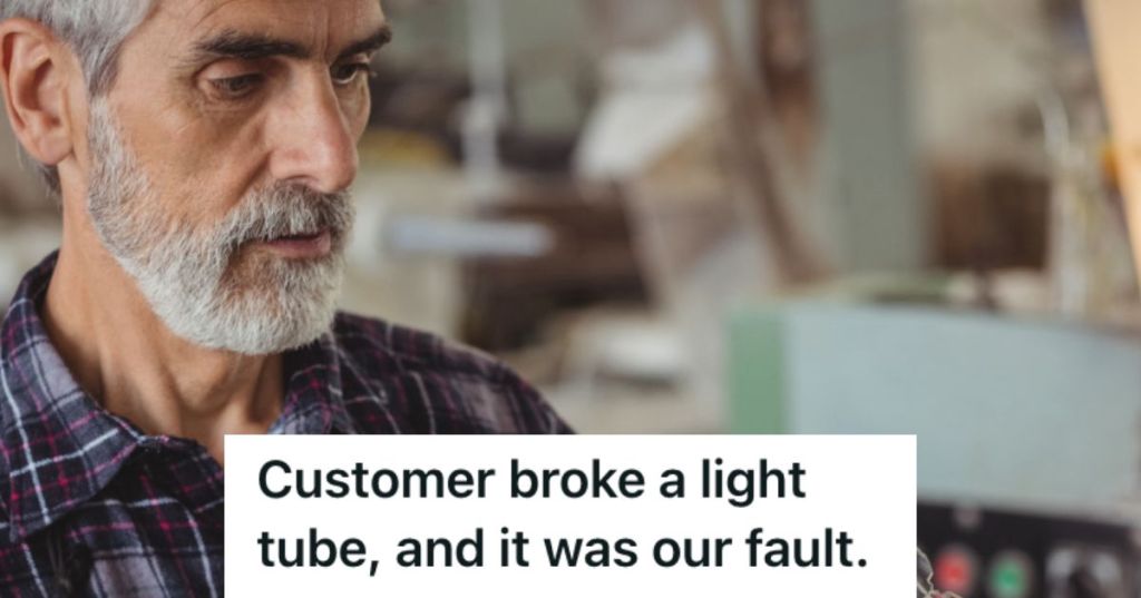 Old man looking at a product in the store